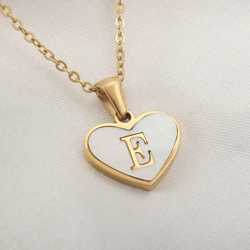 Collier Lettre Initiale Cœur Coquillage Blanc - Bijou Personnalisé