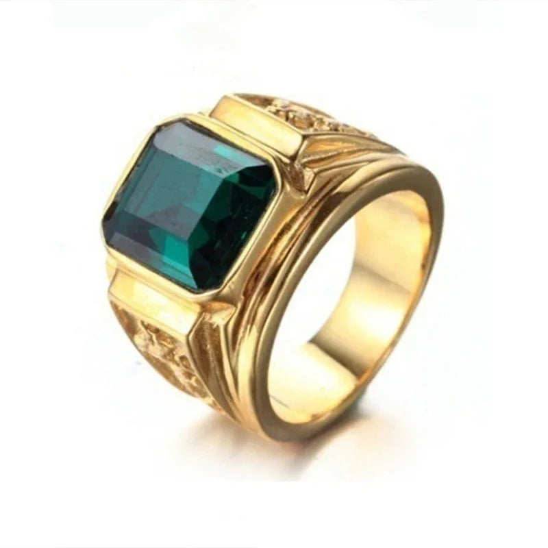 men vintage gold ring zircon geometric statement jewelry