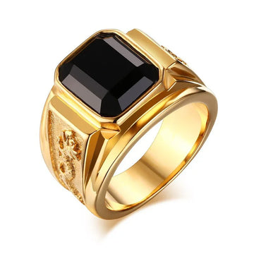 men vintage gold ring zircon geometric statement jewelry