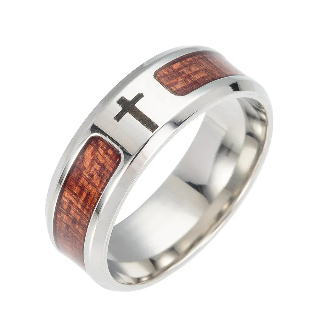 celtic tree of life ring men wood stainless steel band