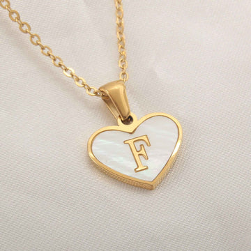 Collier Lettre Initiale Cœur Coquillage Blanc - Bijou Personnalisé