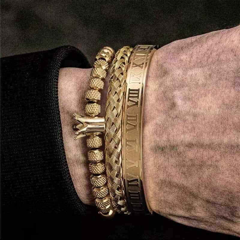 men crown bracelet stainless steel zircon luxury design