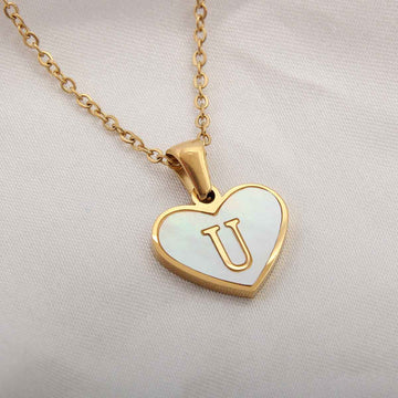 Collier Lettre Initiale Cœur Coquillage Blanc - Bijou Personnalisé