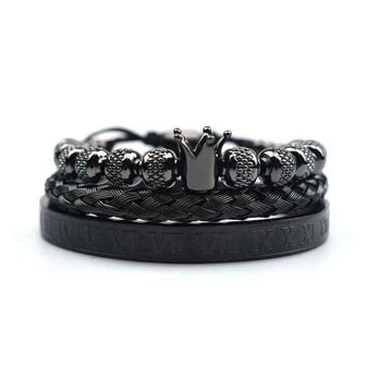 men crown bracelet stainless steel zircon luxury design