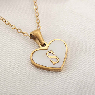 Collier Lettre Initiale Cœur Coquillage Blanc - Bijou Personnalisé