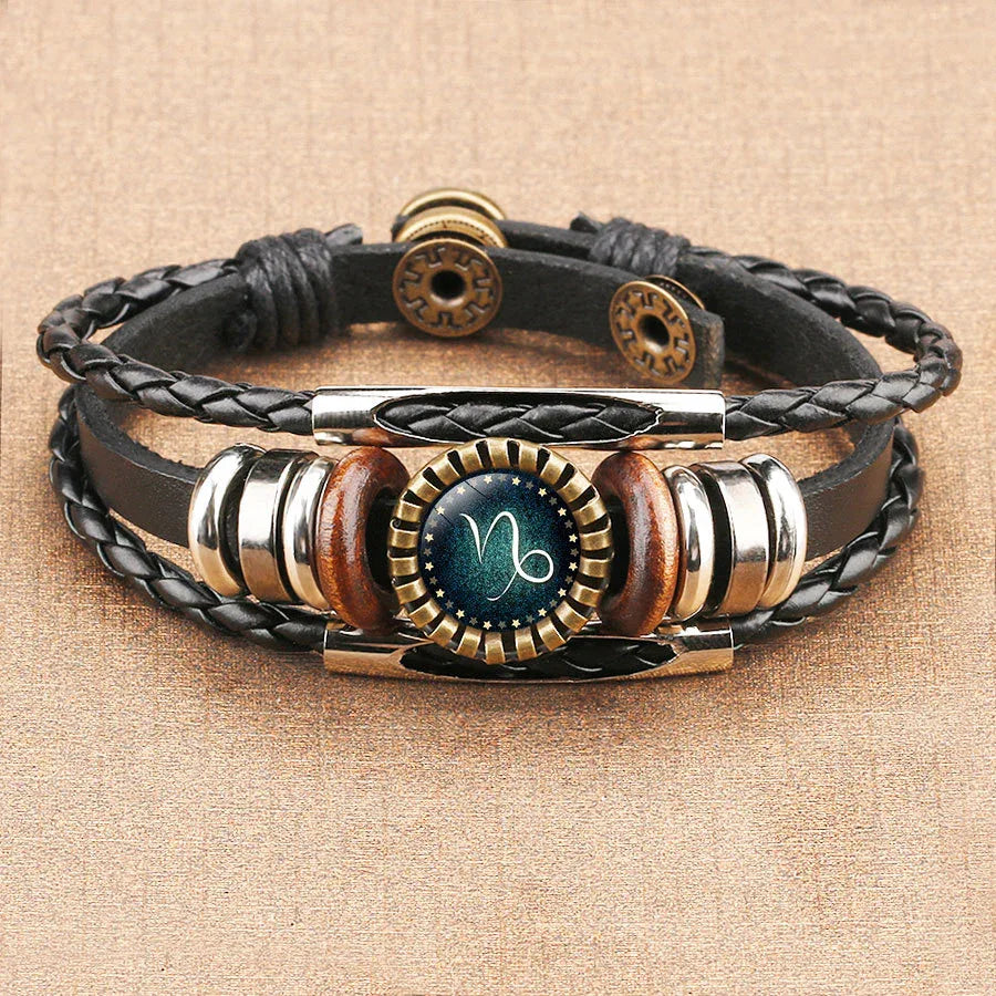 zodiac leather bracelet men multi layer braided design
