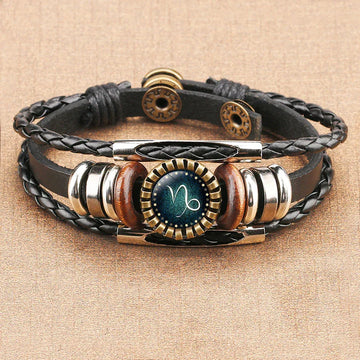 zodiac leather bracelet men multi layer braided design