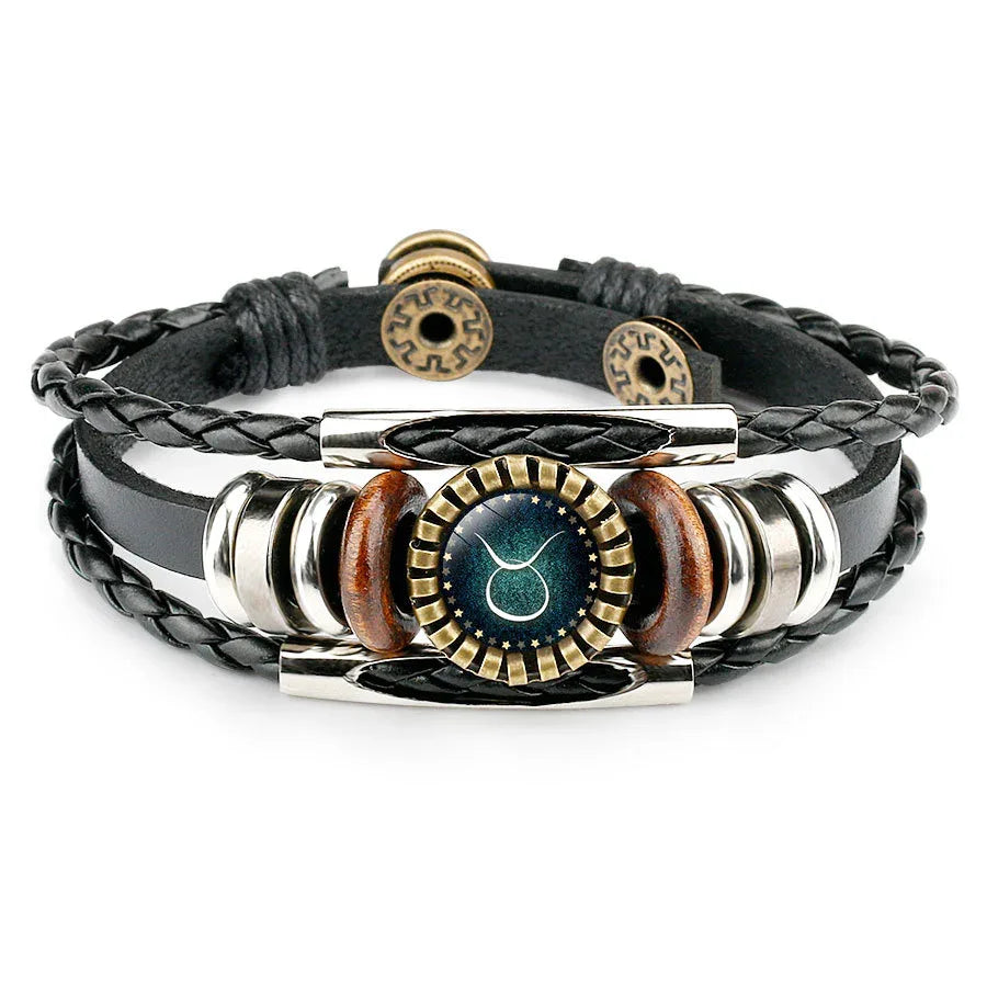 Bracelet Cuir Zodiaque Homme Multicouche 12 Constellations Tressé - TharryStore