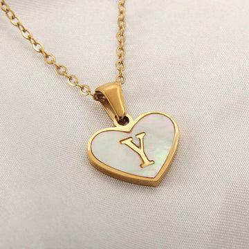 Collier Lettre Initiale Cœur Coquillage Blanc - Bijou Personnalisé