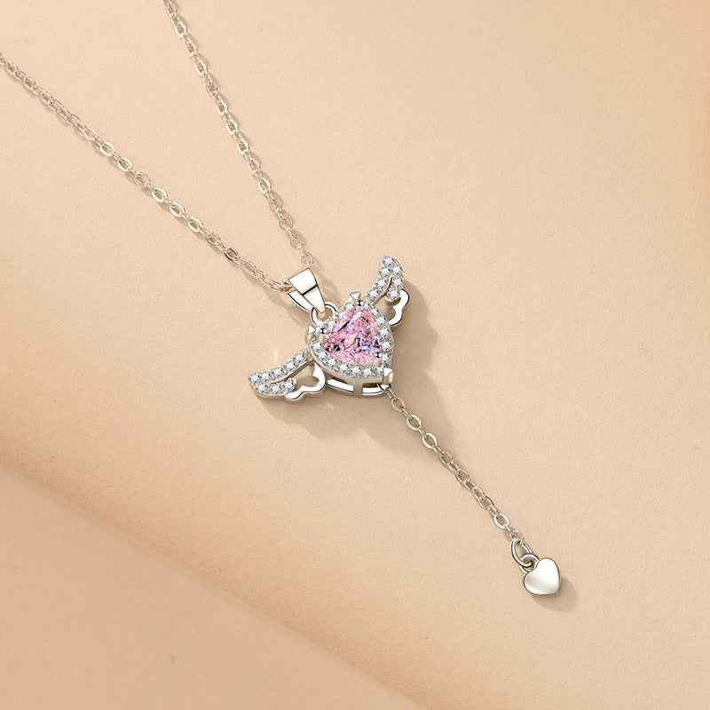 angel heart crystal necklace romantic pendant women jewelry