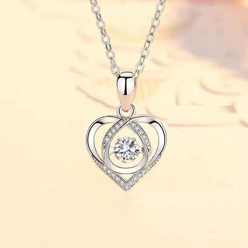 stylish silver necklace heart shape sparkling jewelry