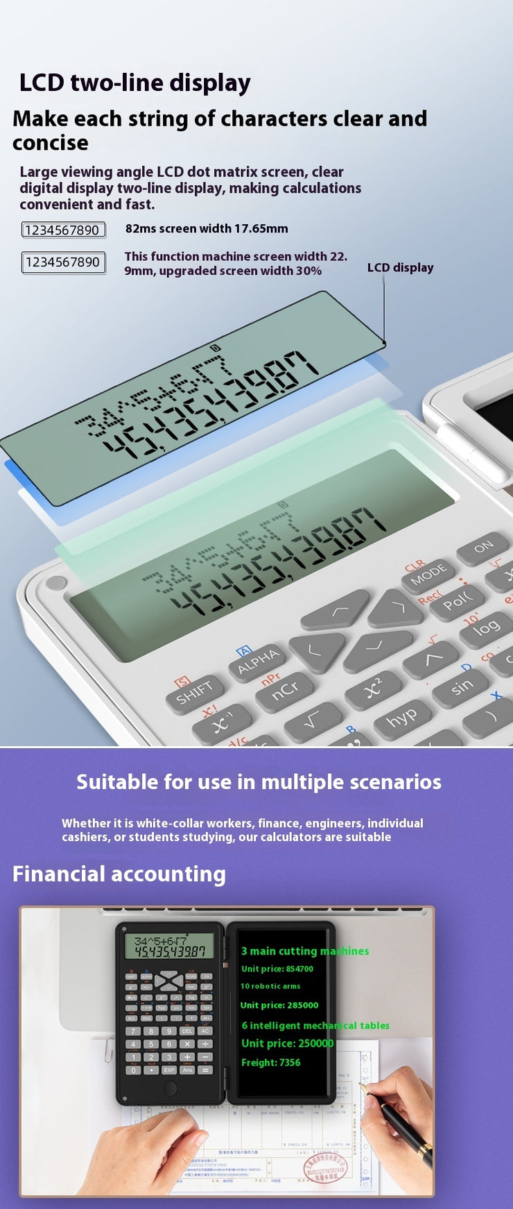Nouvelle calculatrice scientifique portable avec tablette d’écriture Spéciale comptabilité et examens