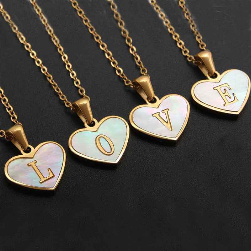 personalized initial shell necklace white heart pendant