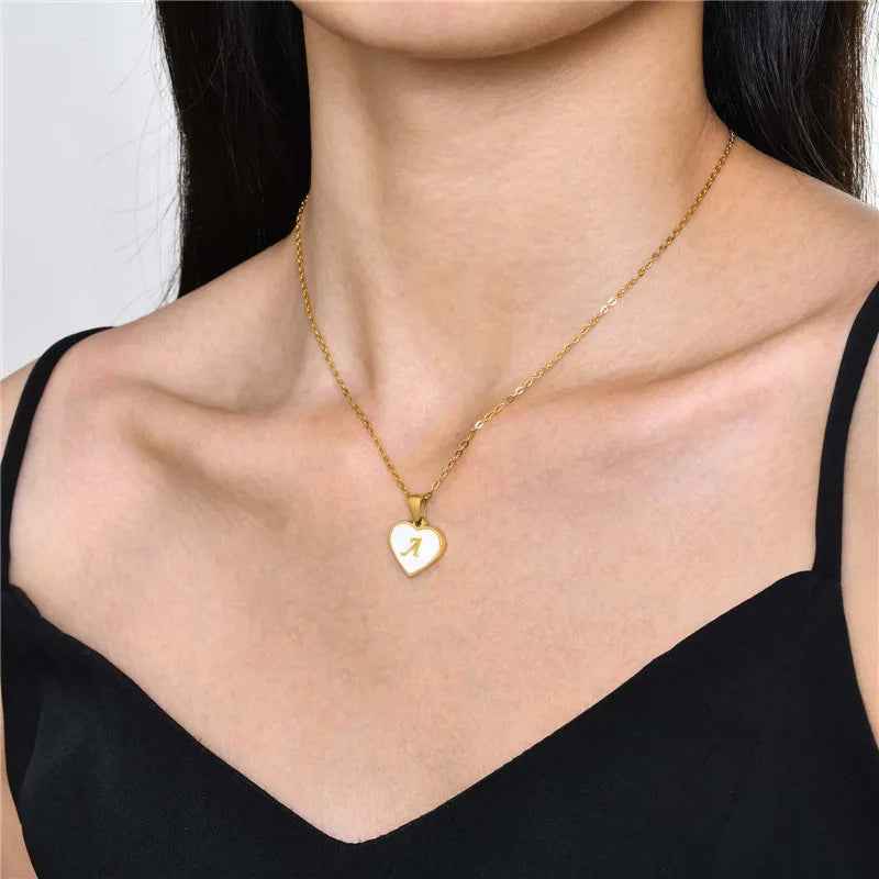 personalized initial shell necklace white heart pendant