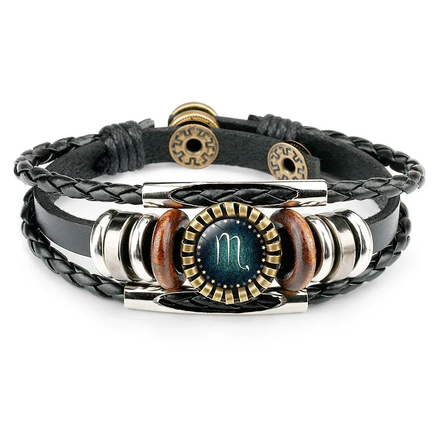 Bracelet Cuir Zodiaque Homme Multicouche 12 Constellations Tressé - TharryStore